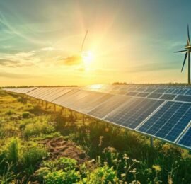 ai-generated-solar-panels-on-a-field-with-wind-turbines-free-photo